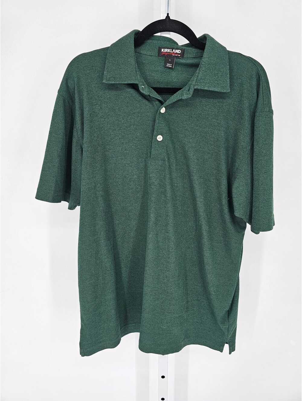 Kirkland Mens Sz L Short Sleeve Athletic Polo Golf Shirt Solid Green